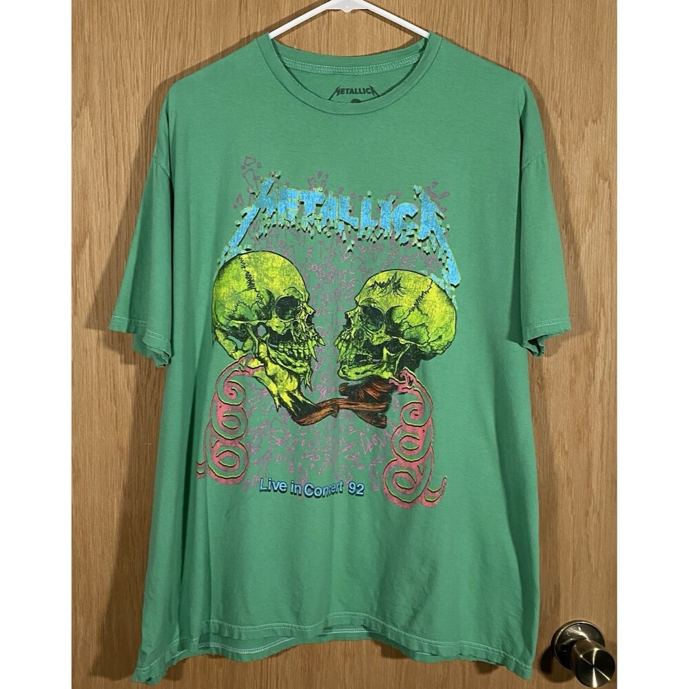 Metallica Live In 92' Concert T-Shirt Rattlesnake Skulls Green Rock Women's OS